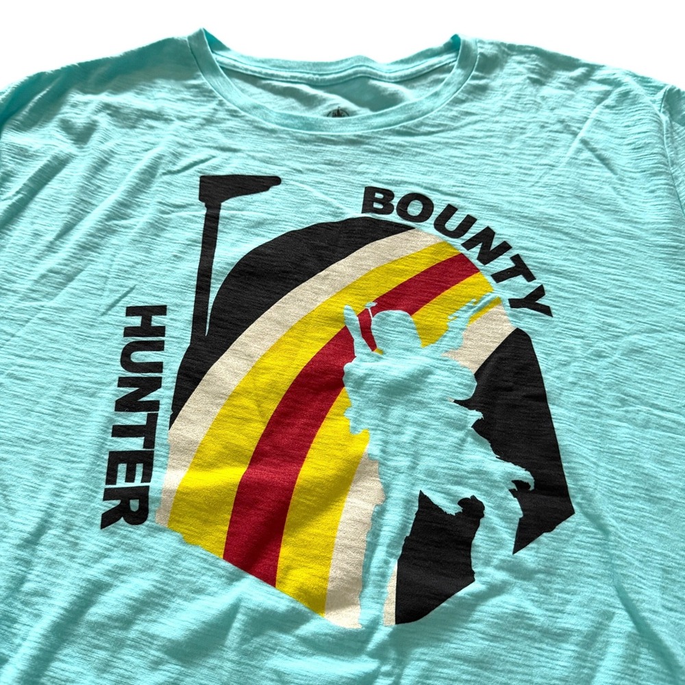 Disney Star Wars Bounty Hunter Graphic TShirt Womens XL Mint Blue Boba Fett Teal